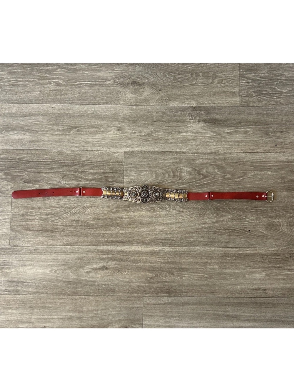 Vintage Red Leather Concho Belt Turquoise Silver Tone Western Boho 36.5” S/M - Picture 16 of 16